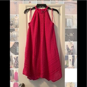 Maggie London petite hot pink crochet halter